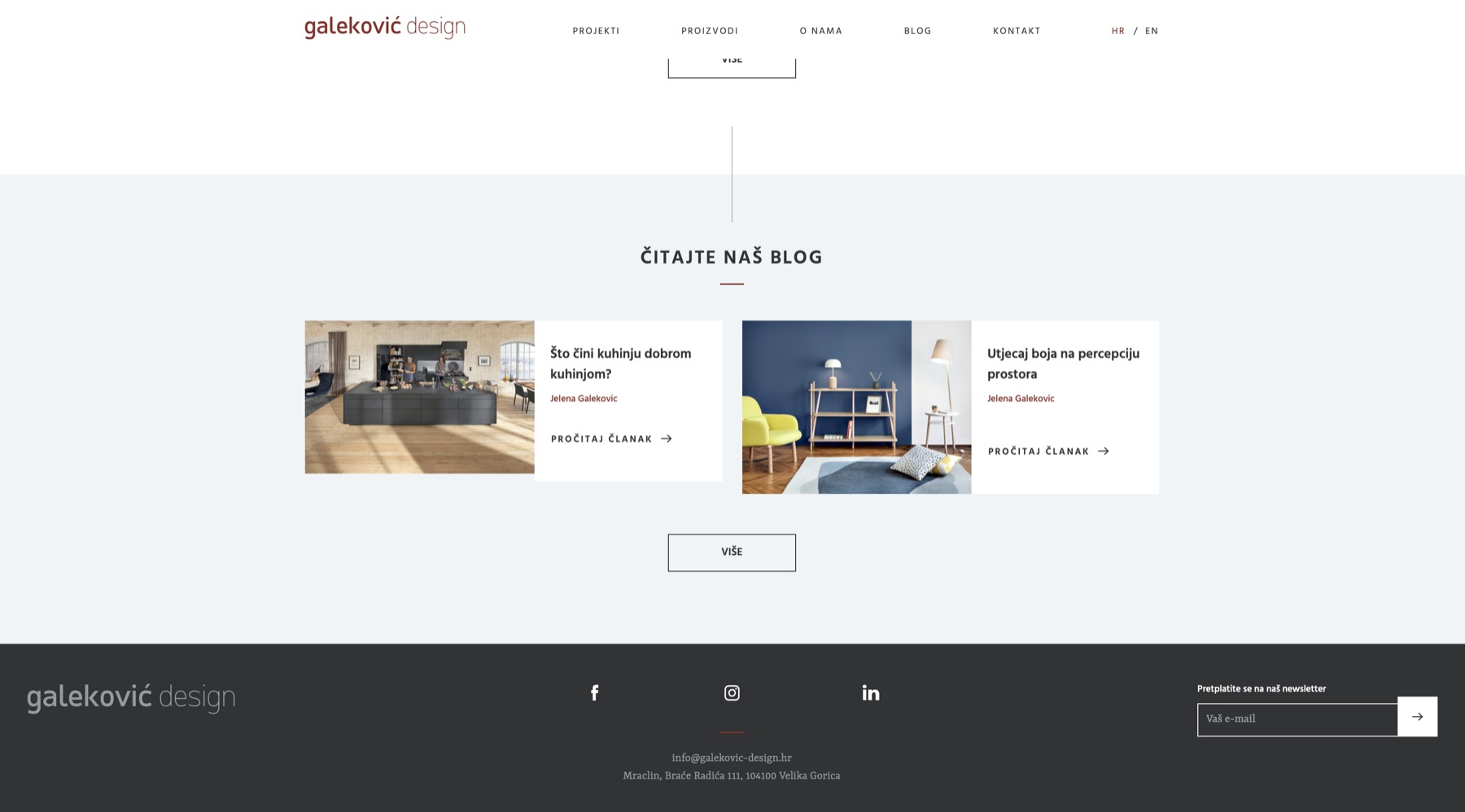 Former blog and footer section