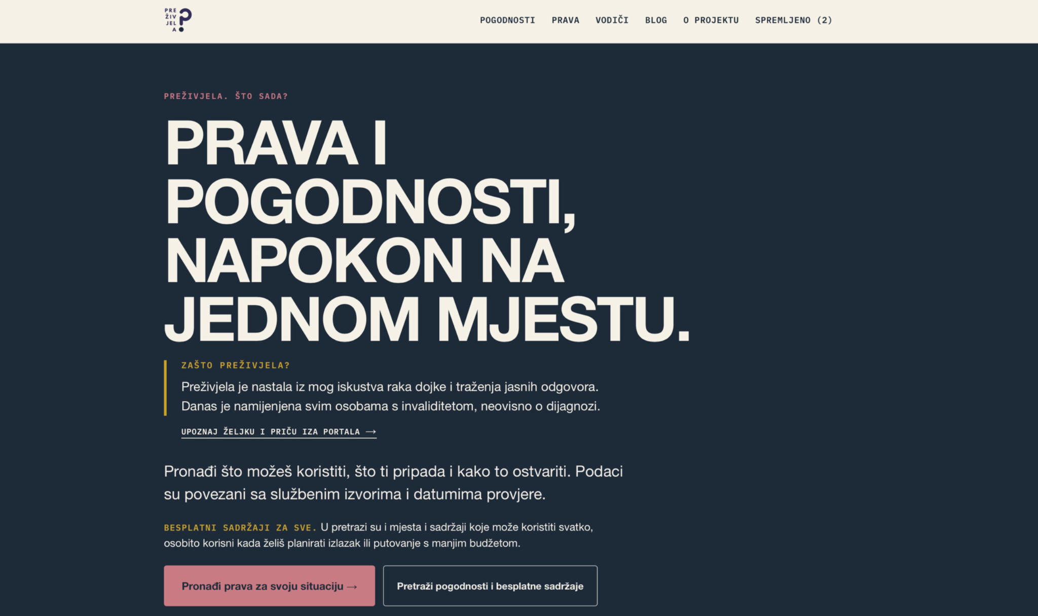 Preživjela — digitalni vodič za prava i pogodnosti