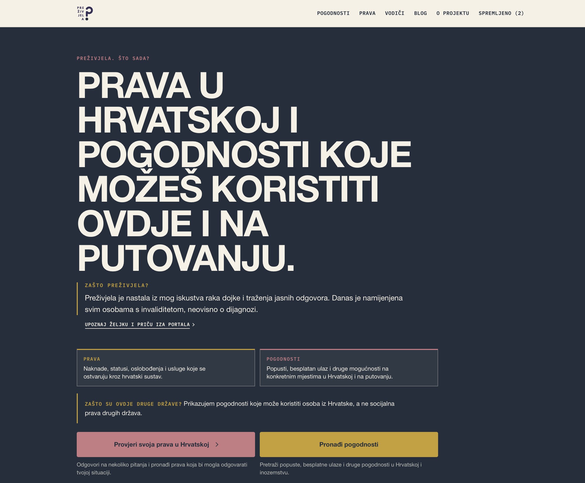 Stara početna stranica portala Preživjela