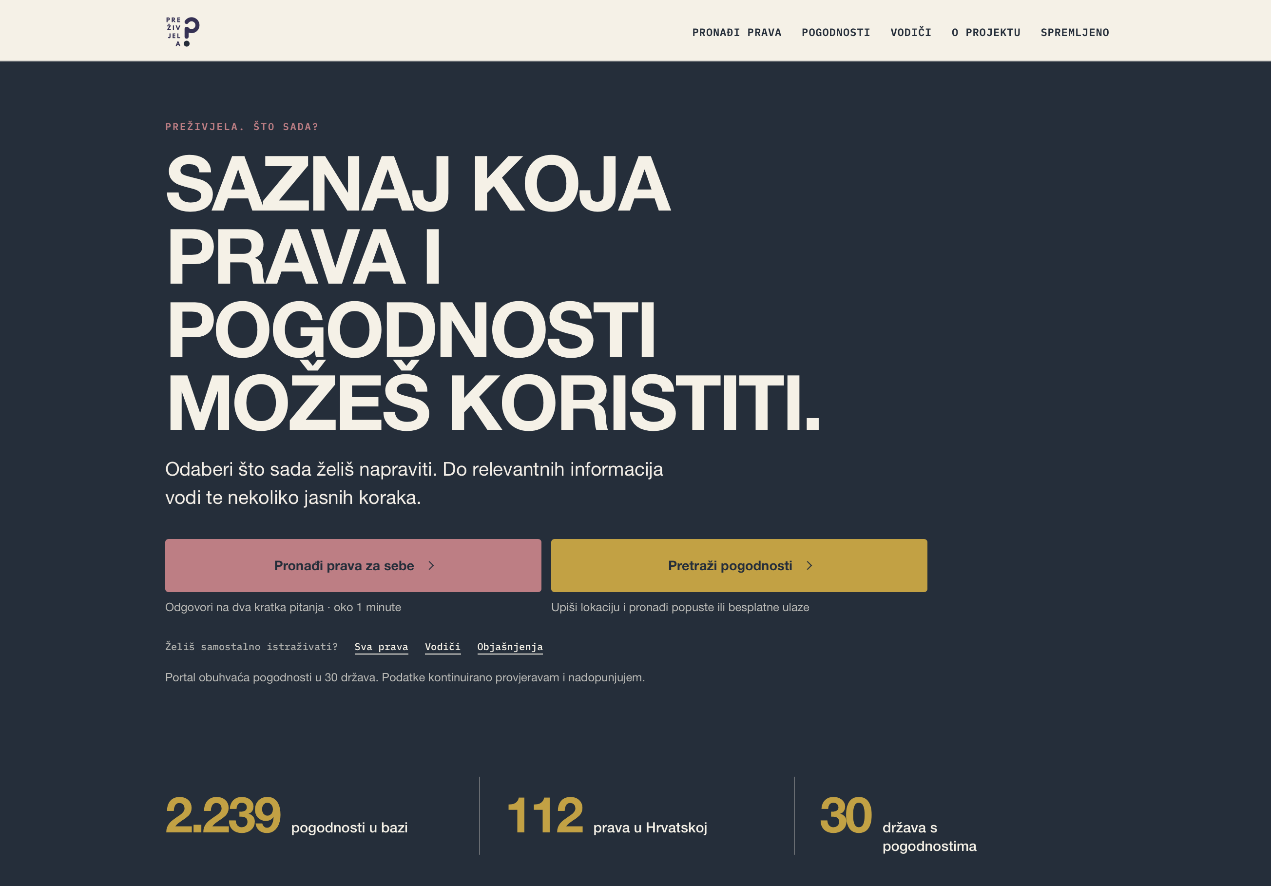 Nova Version B početna stranica portala Preživjela